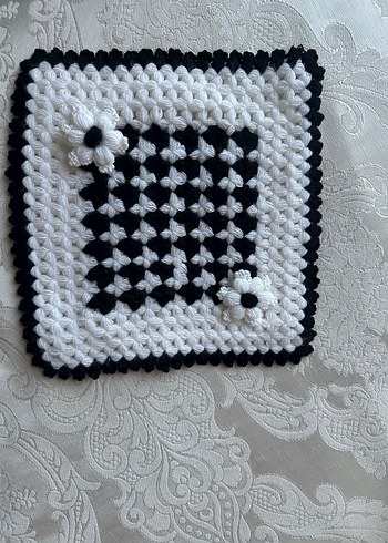 Siyah Beyaz Kareli Örgü lif Seti - Görsel 3