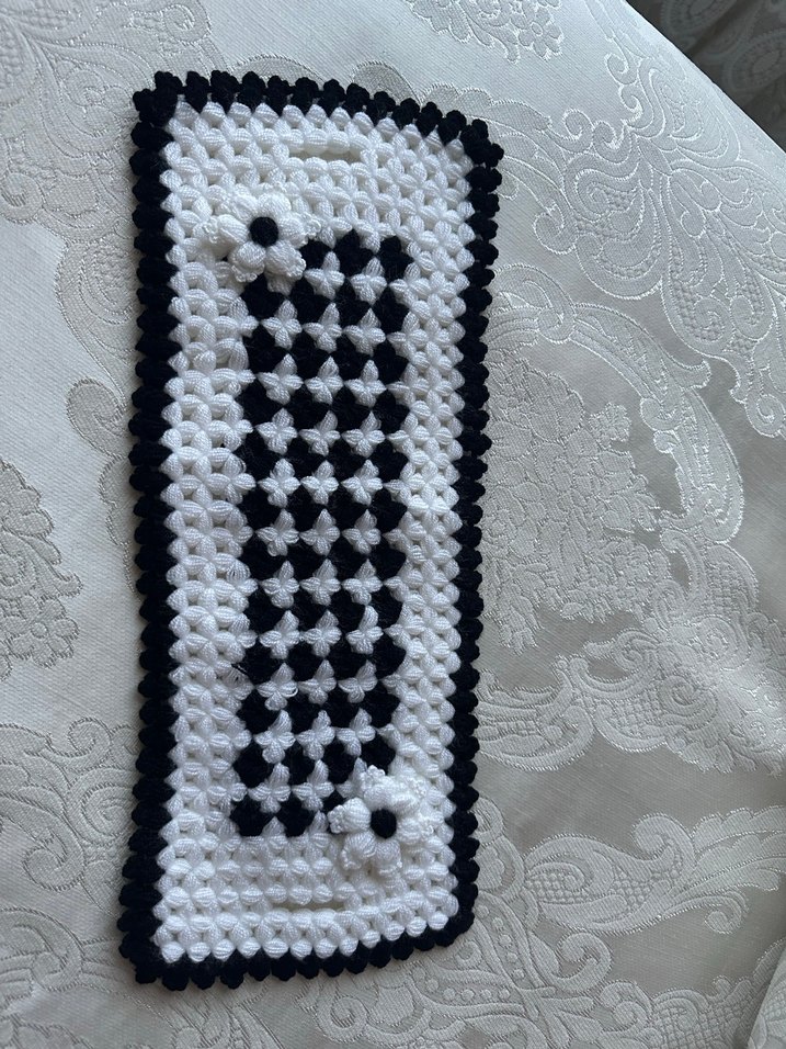 Siyah Beyaz Kareli Örgü  lif  Seti - Görsel 4