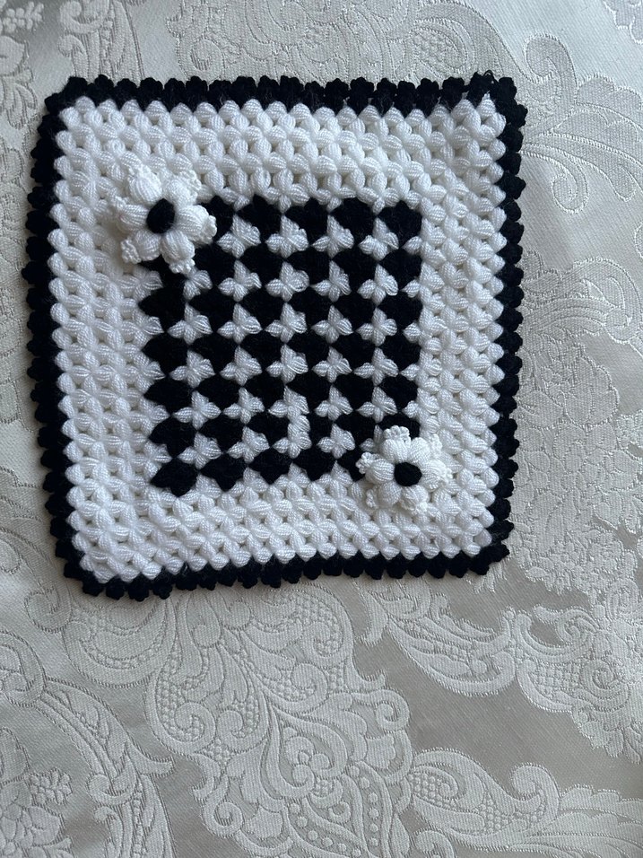 Siyah Beyaz Kareli Örgü  lif  Seti - Görsel 3