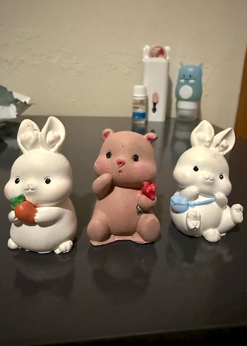 Diğer Pastel Renkli Tavşan ve Ayı Figürin Seti