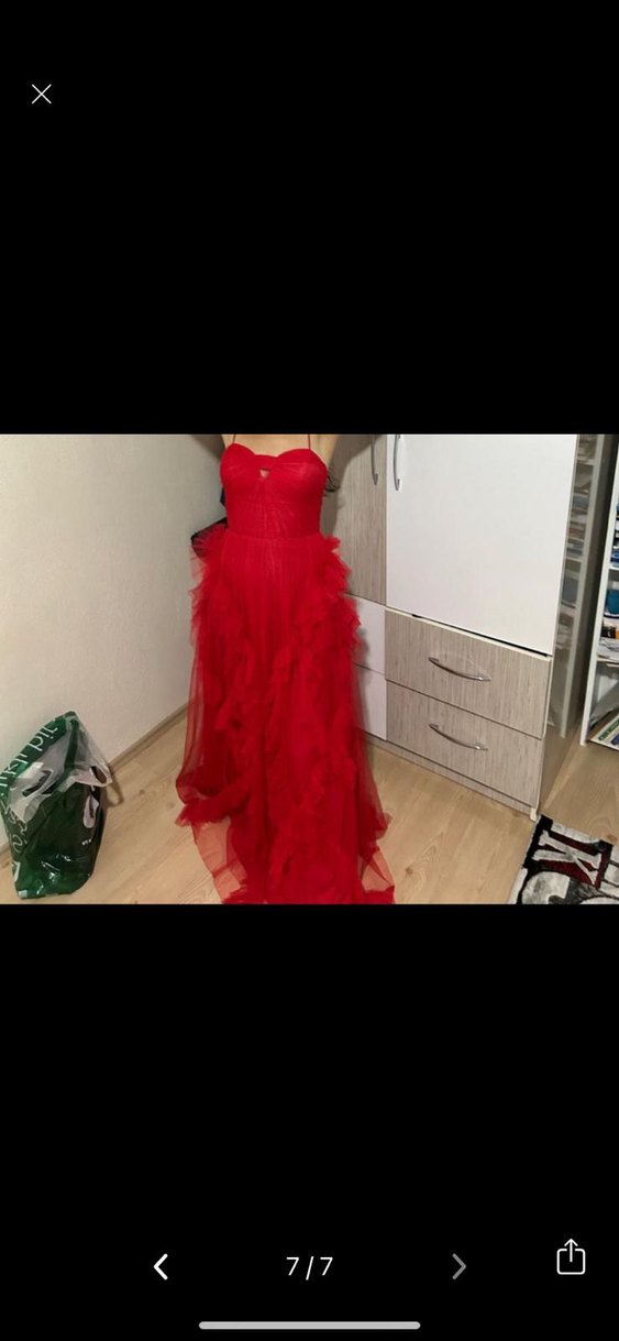 Kırmızı Uzun Bohem Kadın Abiye Elbise - Görsel 3