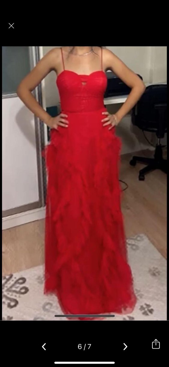 Kırmızı Uzun Bohem Kadın Abiye Elbise - Görsel 4