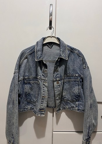 Düğmeli Gri Batik Desen Oversize Denim Ceket