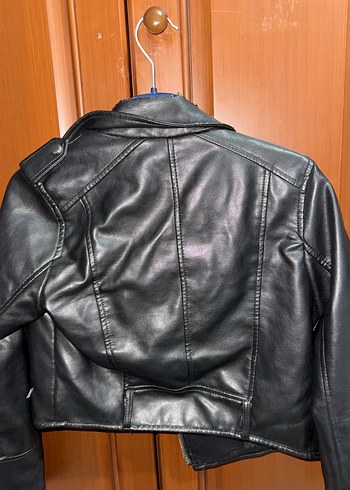 s Beden Siyah Deri Biker Ceket Kadın