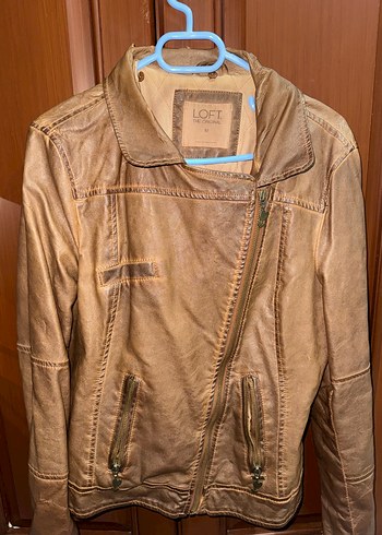 Bej Kadın Deri Ceket - Vintage Stil