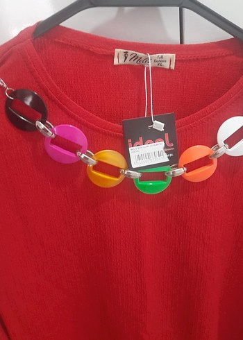 Nakışlı Zincir Detaylı Kırmızı Mini Tunik - Görsel 5