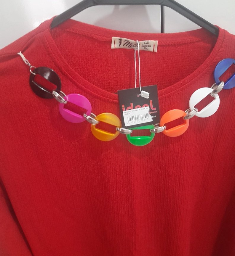 Nakışlı Zincir Detaylı Kırmızı Mini Tunik - Görsel 5