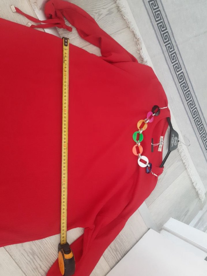 Nakışlı Zincir Detaylı Kırmızı Mini Tunik - Görsel 3