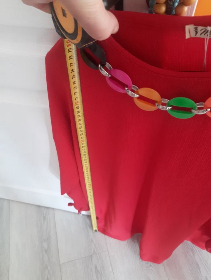 Nakışlı Zincir Detaylı Kırmızı Mini Tunik - Görsel 4