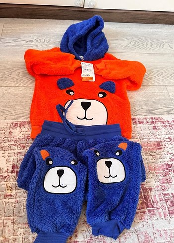 Kapüşonlu Erkek Çocuk Renkli Ayı Desenli Takım - Görsel 3