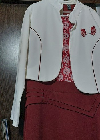Bordo Desenli Kadın abiye elbise