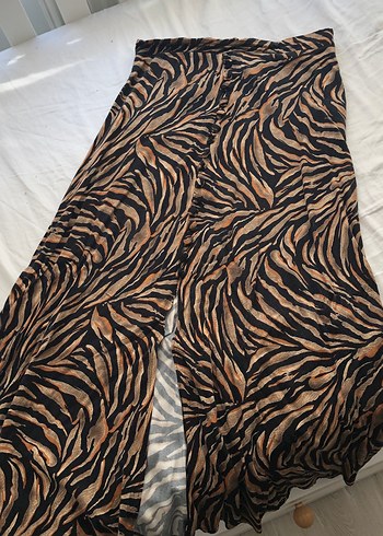 Zebra Desenli Kahverengi midi boy Etek - Görsel 2