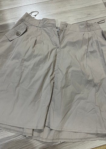 Bej Mini Keten Pilili Kadın Kumaş Pantolon