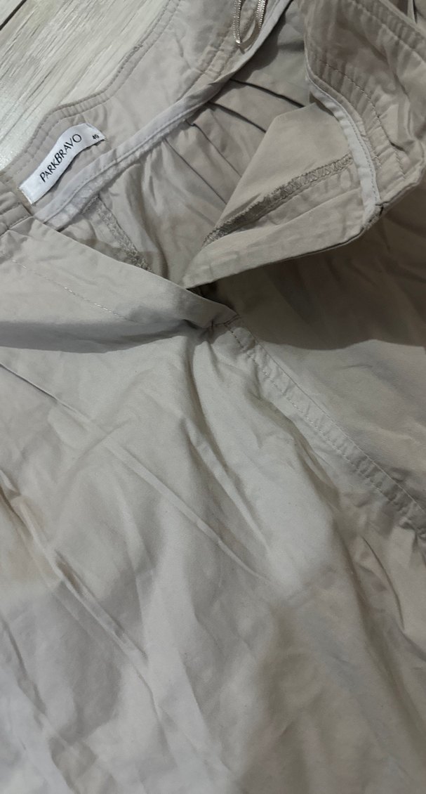 Bej Mini Keten Pilili Kadın Kumaş Pantolon - Görsel 2