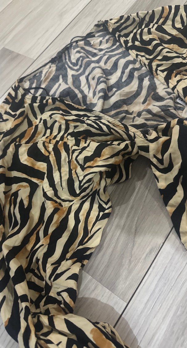 Kahverengi Zebra Desenli Uzun Hamile Bluzu - Görsel 2