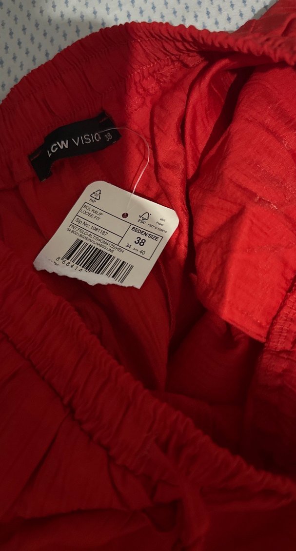 Kırmızı Keten Salaş Midi Kadın Pantolon - Görsel 3