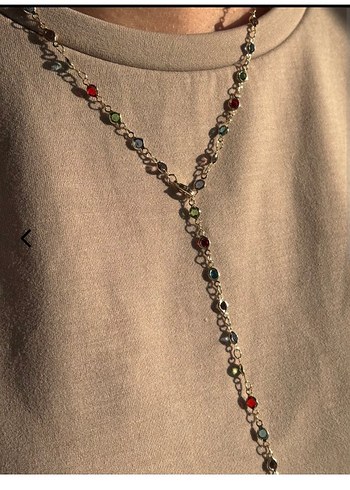 renkli yuvarlak taşlı 60 cm düz kullanılabilen vip Y kolye - Görsel 2