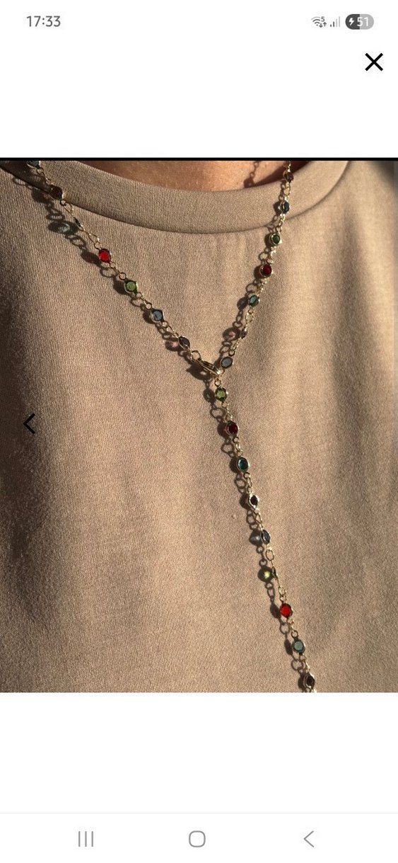 renkli yuvarlak taşlı 60 cm düz kullanılabilen vip Y kolye - Görsel 2