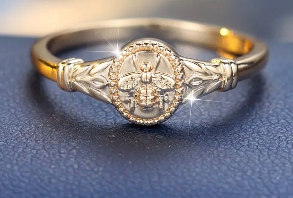 minimalist arı desenli gold yüzük 9 numara - Görsel 3