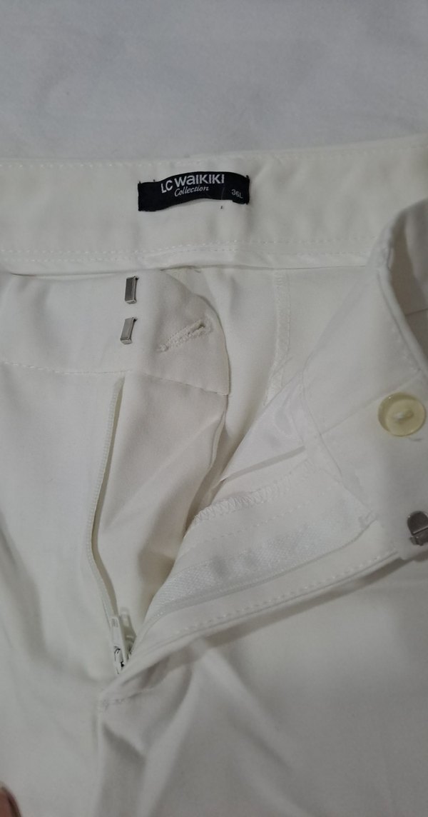 Beyaz Pilili Kadın Kumaş Pantolon - Görsel 2