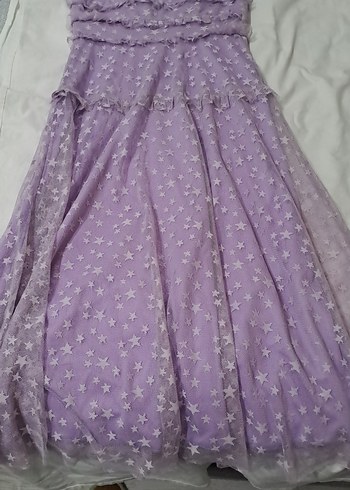 Mor Nakışlı Midi Askılı Elbise - Görsel 2