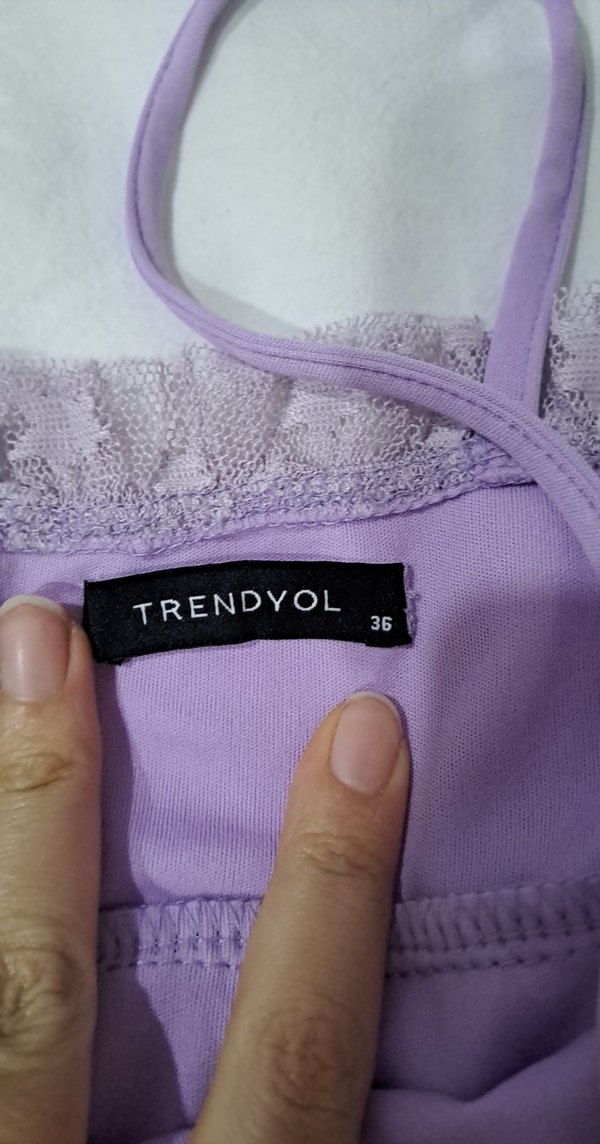 Mor Nakışlı Midi Askılı Elbise - Görsel 3