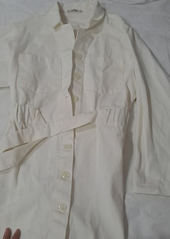 Kadın Beyaz Keten Midi trençkot - Görsel 3