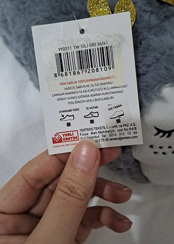 TWIGY Gri Kürklü Nakışlı  Ev Terliği - Görsel 3