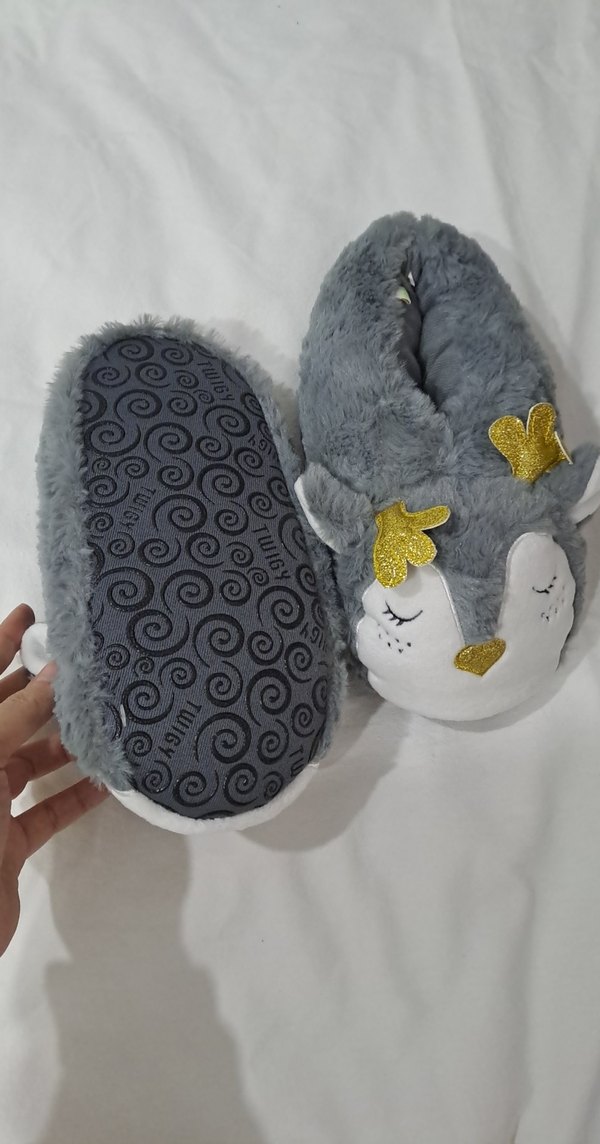 TWIGY Gri Kürklü Nakışlı  Ev Terliği - Görsel 4