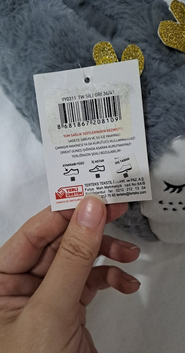 TWIGY Gri Kürklü Nakışlı  Ev Terliği - Görsel 3