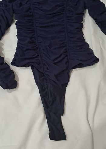 Lacivert Pilili Uzun Kollu sifon Bluz - Görsel 2