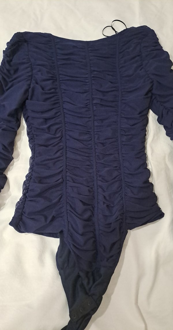 Lacivert Pilili Uzun Kollu sifon Bluz - Görsel 4