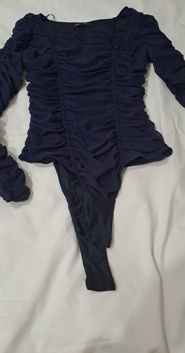 Lacivert Pilili Uzun Kollu sifon Bluz - Görsel 2