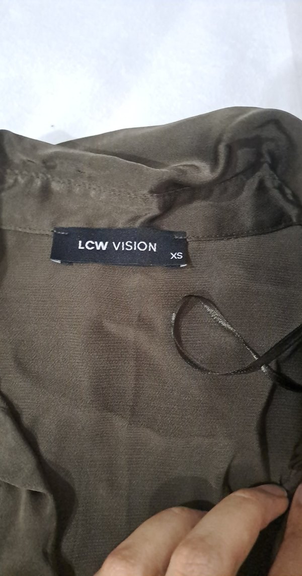 Düğmeli  Saten Kahverengi Keten Kadın Gömlek - Görsel 2