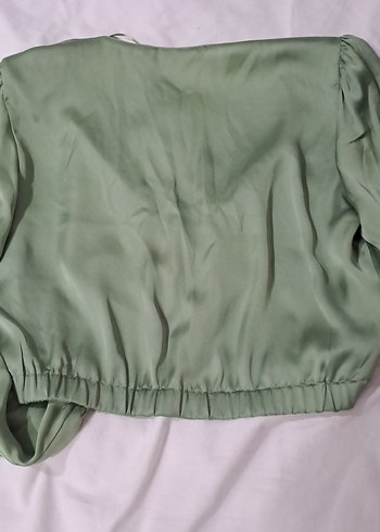 Kadın Yeşil V Yaka Mini Saten Gömlek - Görsel 7