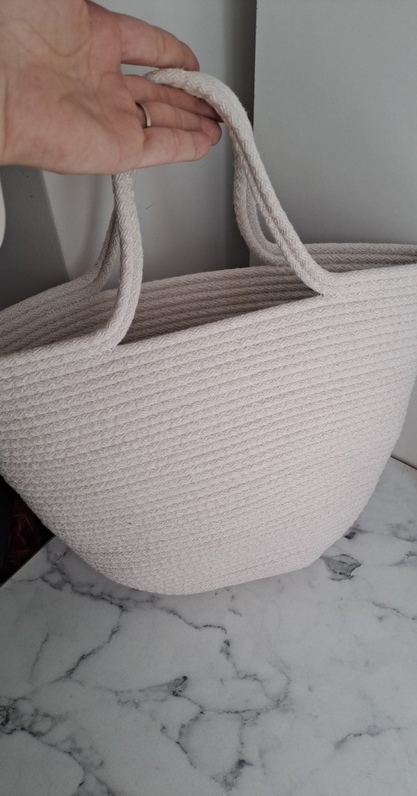 Boncuk Detaylı Beyaz Örgü Plaj Çantası - Görsel 5