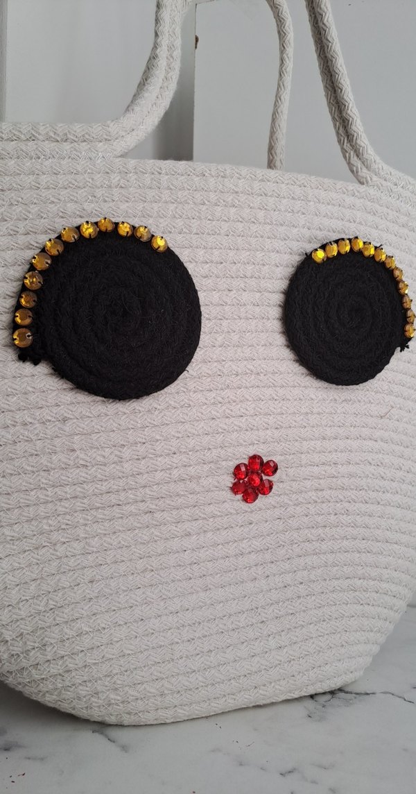 Boncuk Detaylı Beyaz Örgü Plaj Çantası - Görsel 2