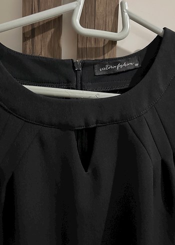 Siyah Kumaş Mini Elbise - Görsel 5