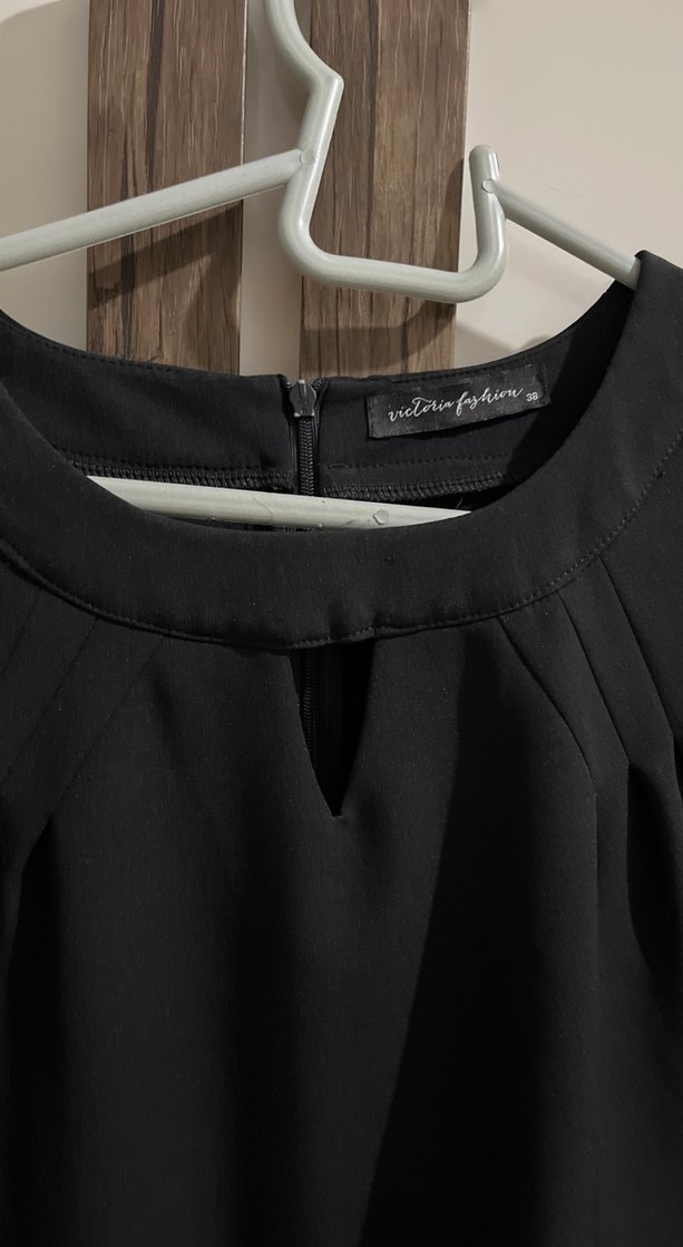 Siyah Kumaş Mini Elbise - Görsel 5