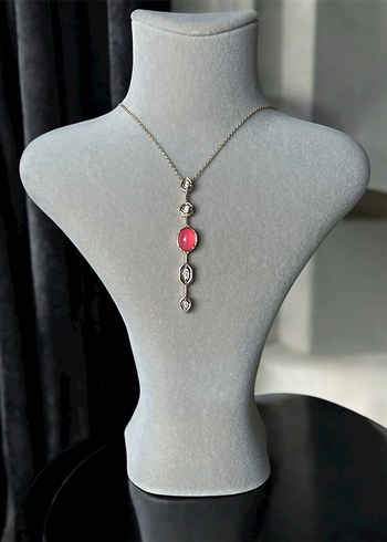 Pembe Taşlı Y Gold Kolye