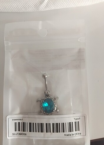 Turkuaz taşlı kaplumbağa çelik göbek piercing - Görsel 2