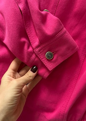 Düğmeli Pembe Kot Ceket - Görsel 5