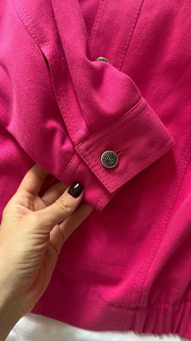 Düğmeli Pembe Kot Ceket - Görsel 5