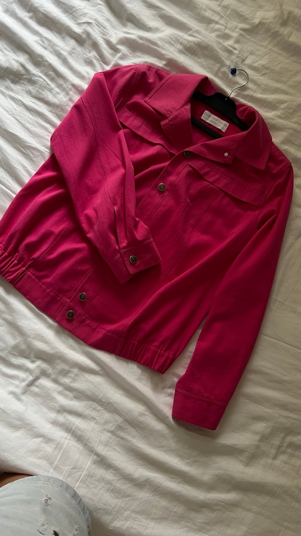 Düğmeli Pembe Kot Ceket - Görsel 2