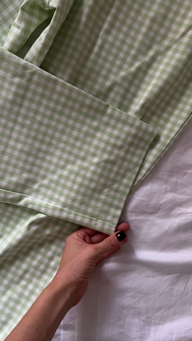 Düğmeli Yeşil Kadın Kumaş Pantolon - Görsel 5