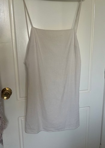 Bej keten elbise - Görsel 3