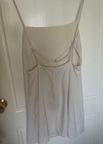 Bej keten elbise - Görsel 4