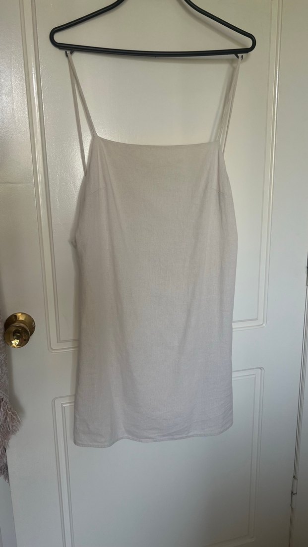 Bej keten elbise - Görsel 3