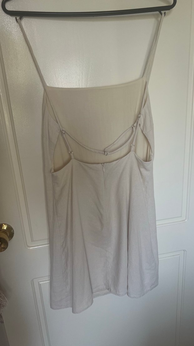 Bej keten elbise - Görsel 4