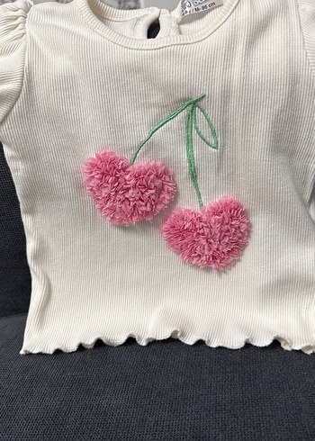HelloBaby Kız Çocuk Beyaz Kısa Kollu Kiraz Desenli Tişört